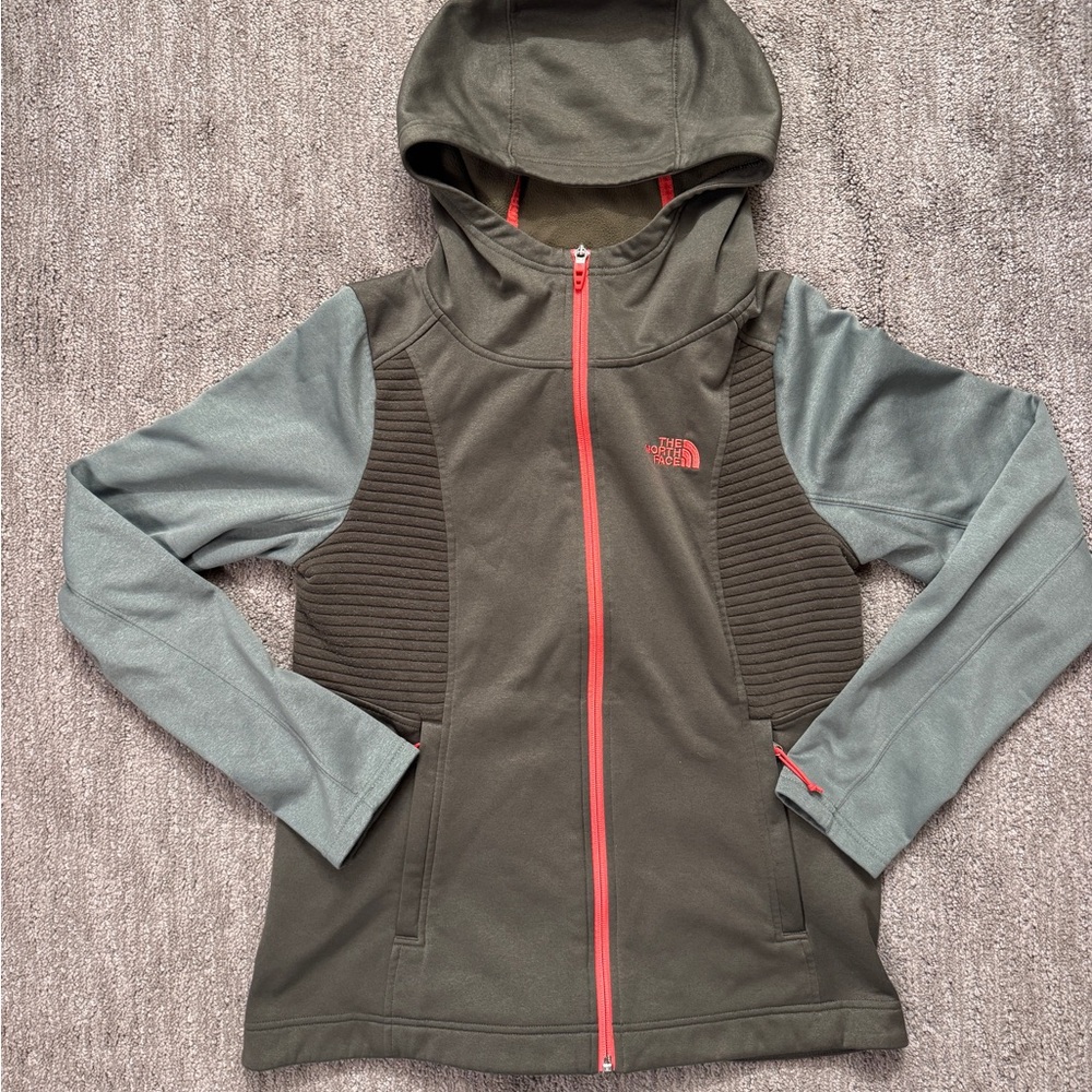 Women’s The North Face Olive and Slate Hooded Jacket sz Medium